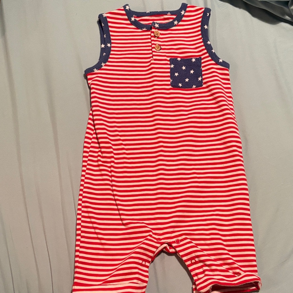 Cat & Jack Red and White Striped Sleeveless One-Piece with Navy Star Pocket